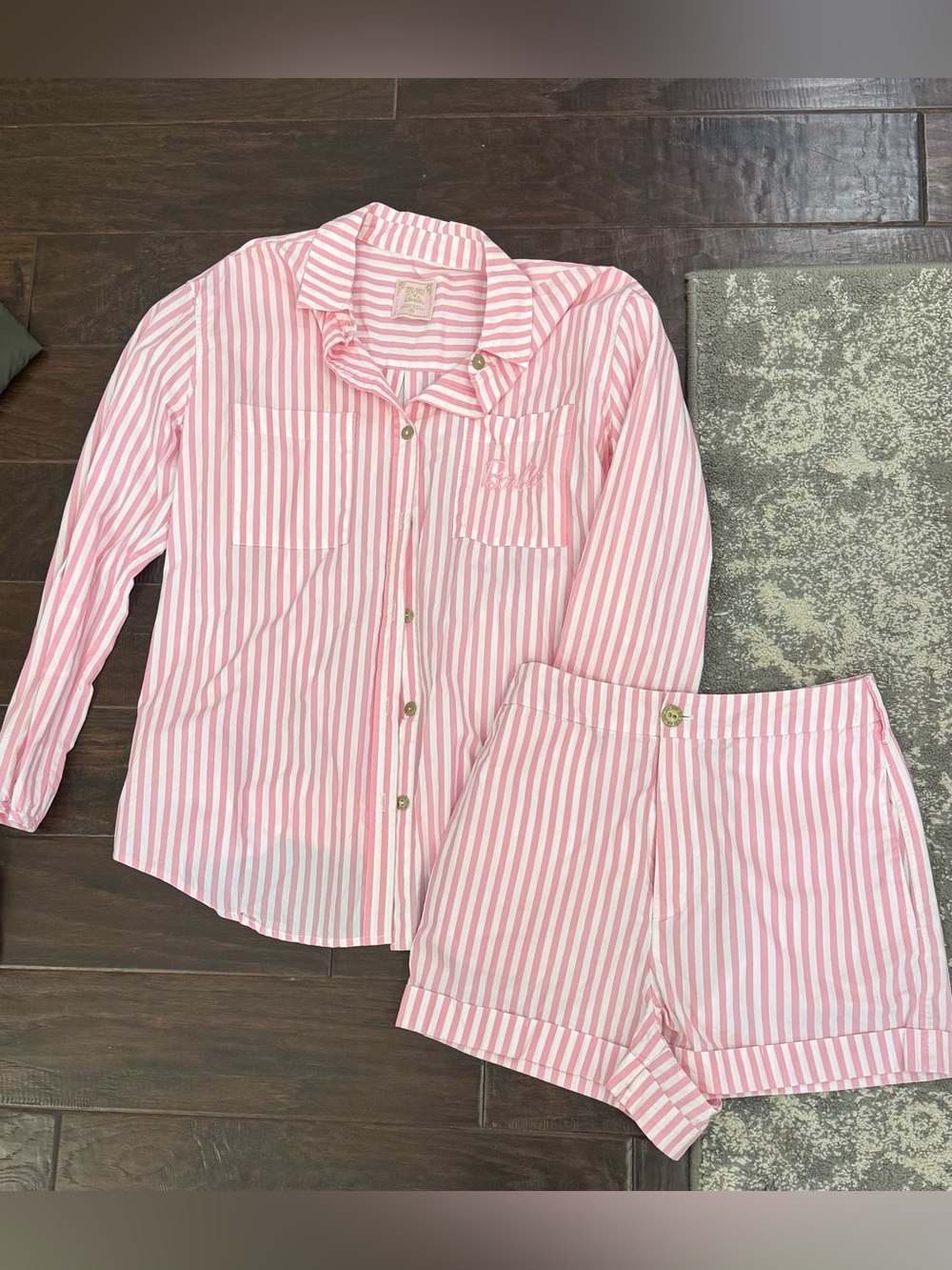 RARE Show Me Your MuMu Pink and White Striped Women's Barbie Short Set